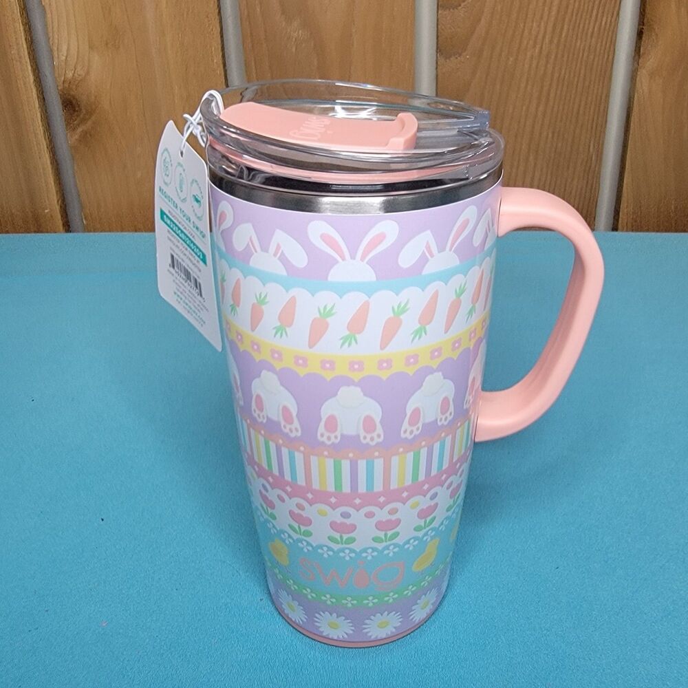SwigLife Swig Bunny Trail Travel Mug 22 oz Pink Yellow Purple Blue Easter NWT